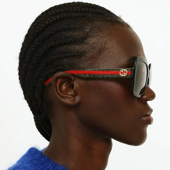 NEW GUCCI GG0036SN 002 Black Green Red Square Women Sunglasses GG 0036SN